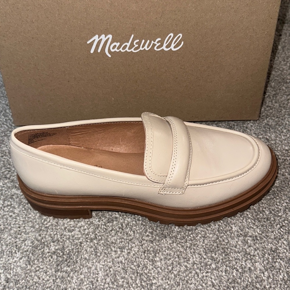Madewell Cream Leather Lug Sole Penny Loafers